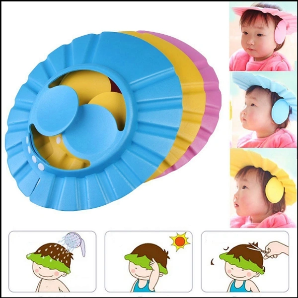 Adjustable Safe Soft Bathing Baby Shower Cap Wash Hair for Children Baby Eye Ear Protector (Multi Color) 